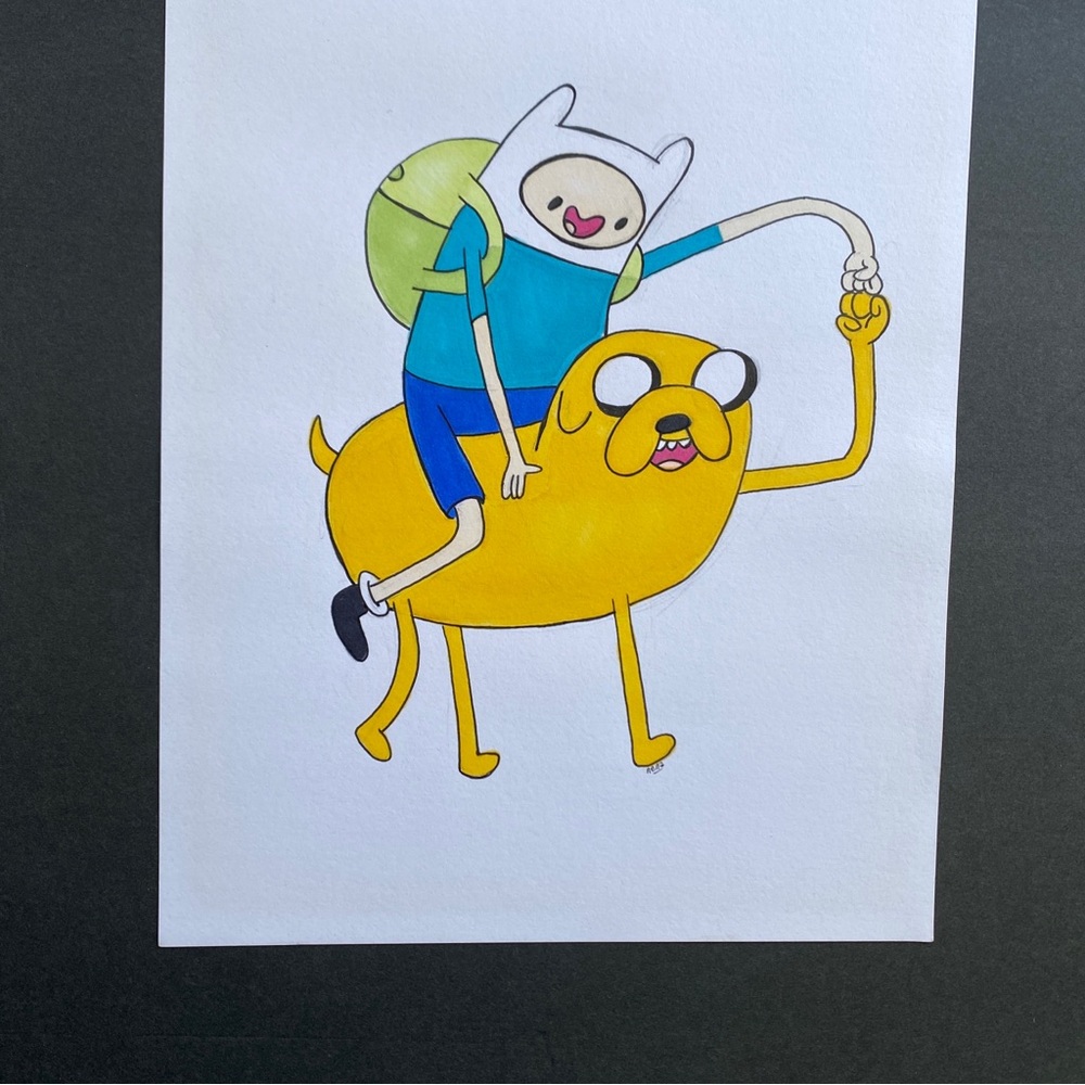 Adventure Time Jake Finn Drawing Illustration Mixed Media 11x8.5 Cartoon Network